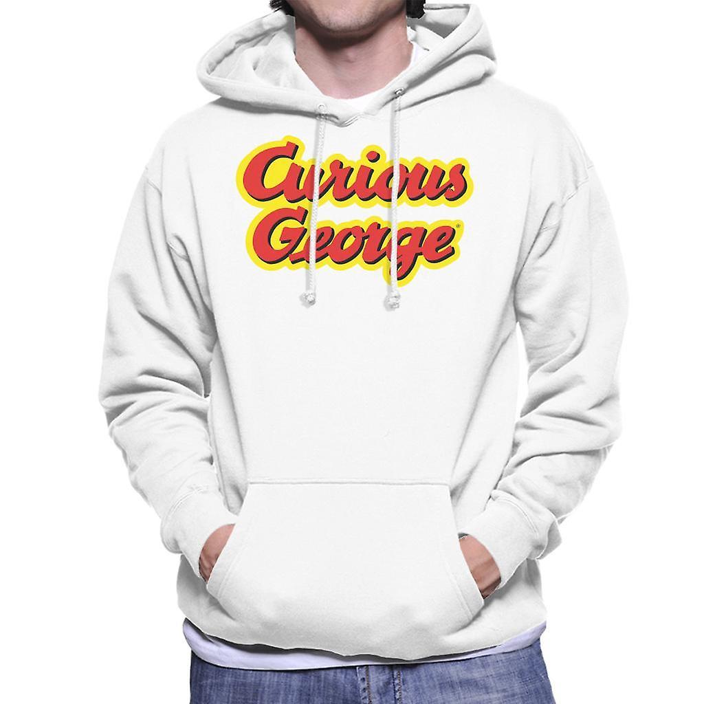 Curious George Big Outlined Logo Font Men's Hooded Sweatshirt White X-Large