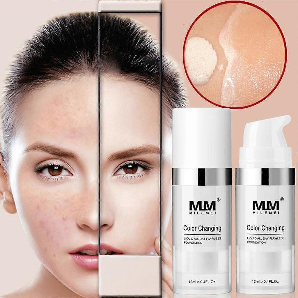 Baodan Color Changing Foundations Makeup Base Nude Face Liquid Cover Concealer Brightens Super Coverage Color Changing Foundations 12ml