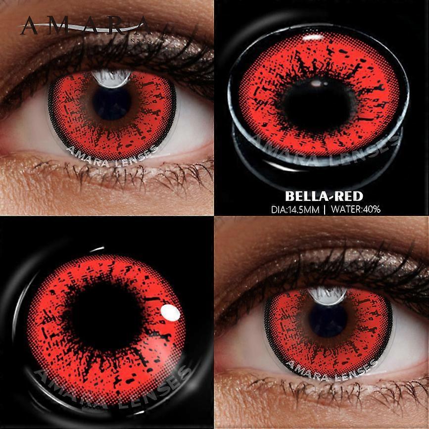 Redkid 2pcs Color Contact Lenses For Eyes Anime Cosplay Colored Lenses Red Multicolored Lenses Contact Lens Beauty Makeup BELLA-RED