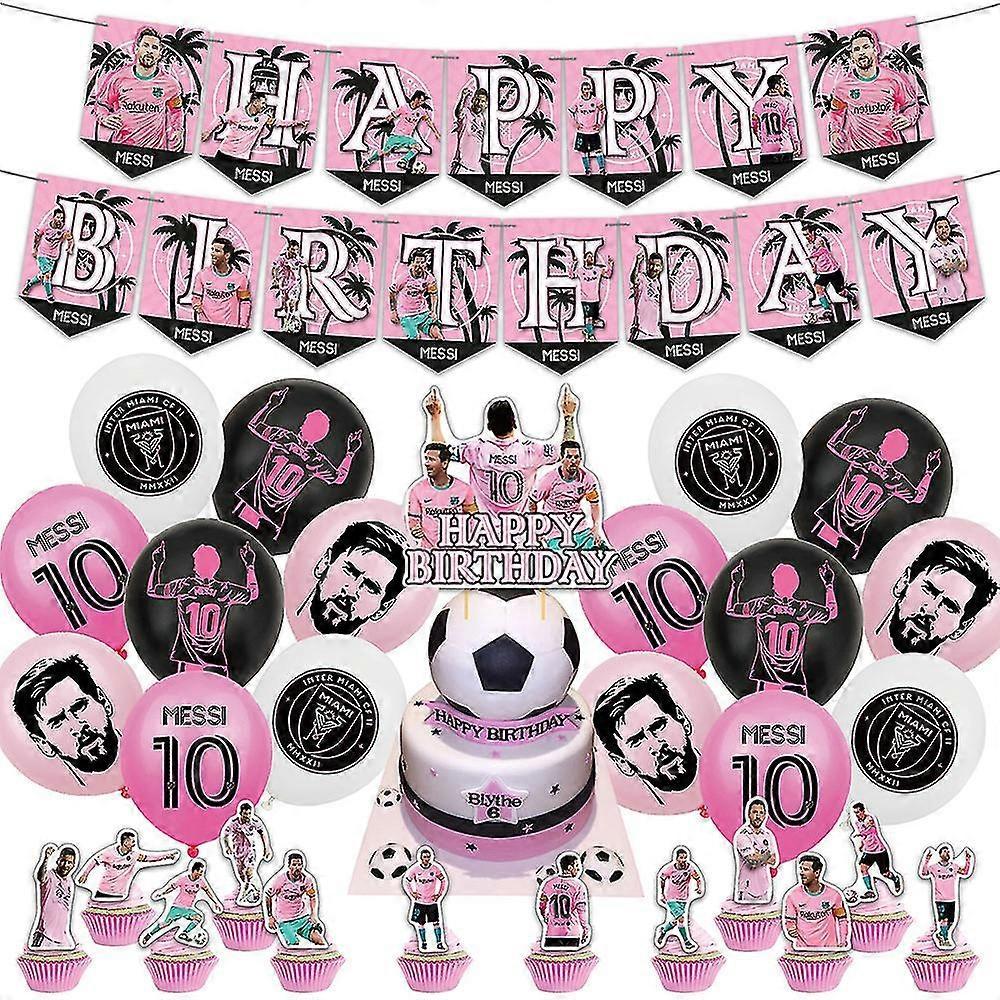 Jkw 30pcs/set Messi Themed Soccer Party Supplies,football Stars Party Decoration Includes Banner Cake Toppers Cupcake Toppers Balloons