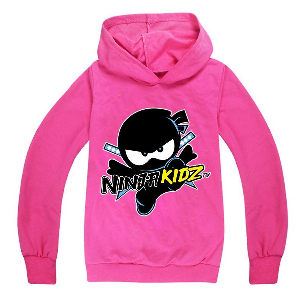 Vicbuy Ninja Kidz Kids Hoodie Hooded Sweatshirt Children Boy Girl Casual Hoody Pullover Tops Rose Red 7-8 Years