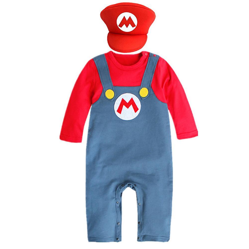 Besser Baby Crawling Suit Super Mario Bros Romper Jumpsuit Cosplay Costume With Hat Halloween Party Fancy Dress Up Outfit Gifts Red 9-18M