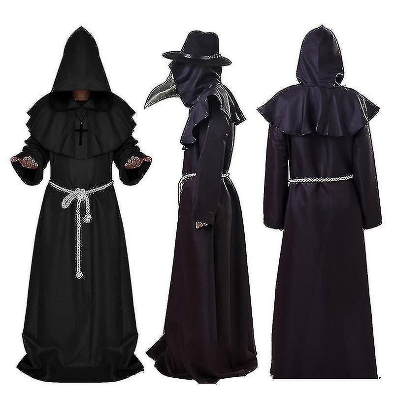 Cryin Plague Doctor Costumes Plague Doctor Mask Halloween Medieval Hooded Rob Cosplay Mask Party Halloween Gray Suit L