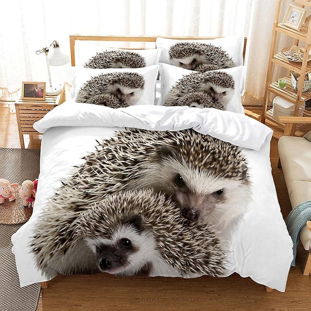 Kerota Duvet Cover White Hedgehog Adult Bedding Set People with Zipper Closure with Pillowcasescm, Soft Microfiber Bedding 135*200 CM King220x240cm