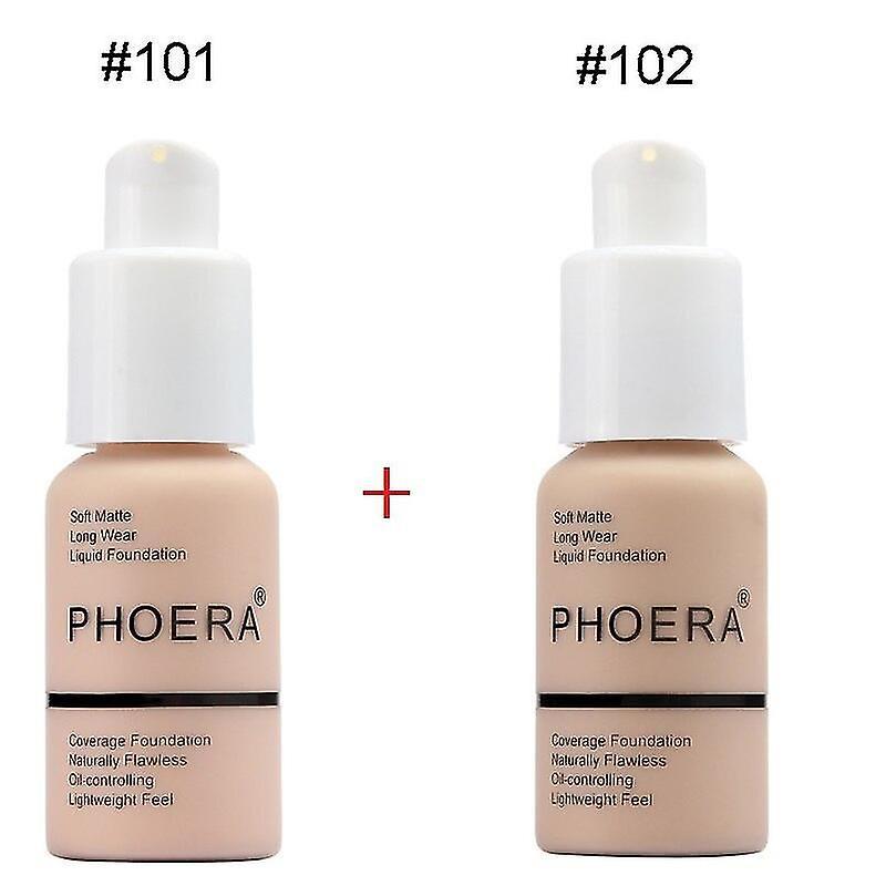 Sunset Phoera 2pcs/set Liquid Coverage Foundation Facial Base Cream Brighten Moisturizer Mineral Full 101-102