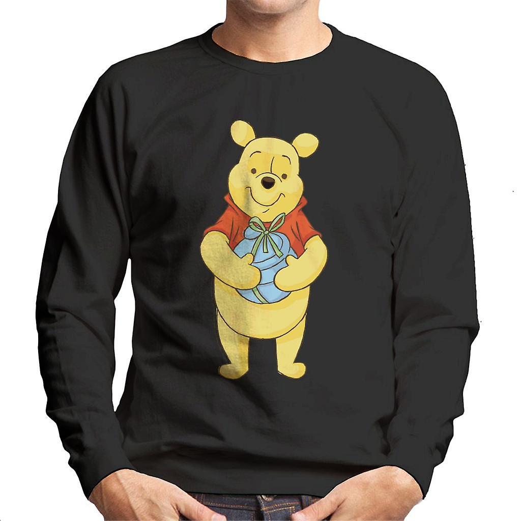 Disney Christmas Winnie The Pooh Holding Honey Pot Men's Sweatshirt Black Small