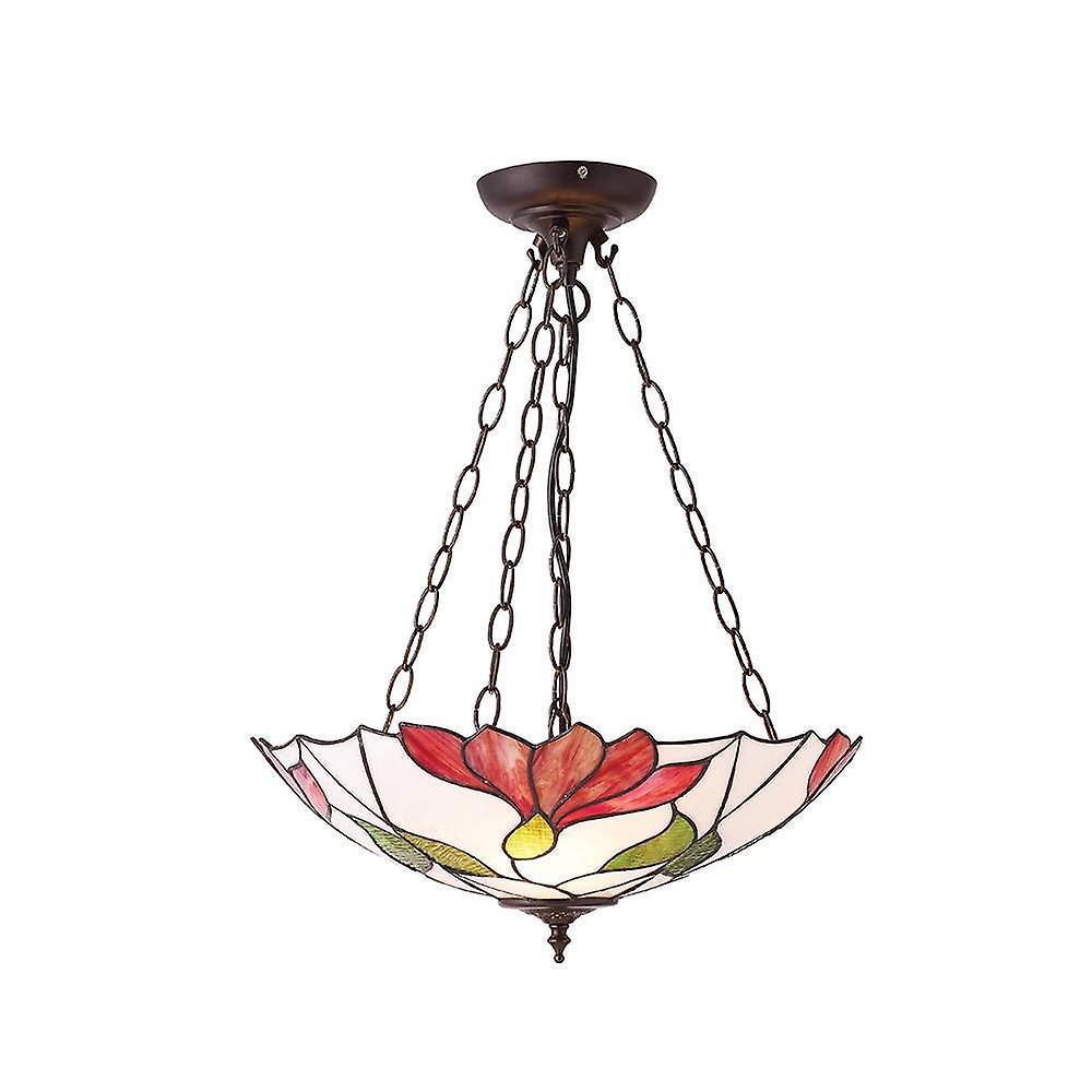 Interiors 1900 Lighting Botanica 3 Light Inverted Ceiling Pendant Dark Bronze, Tiffany glass, E27