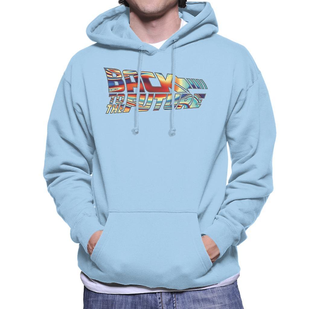 Back to the Future Psychedelic Logo Men's Hooded Sweatshirt Sky Blue Small