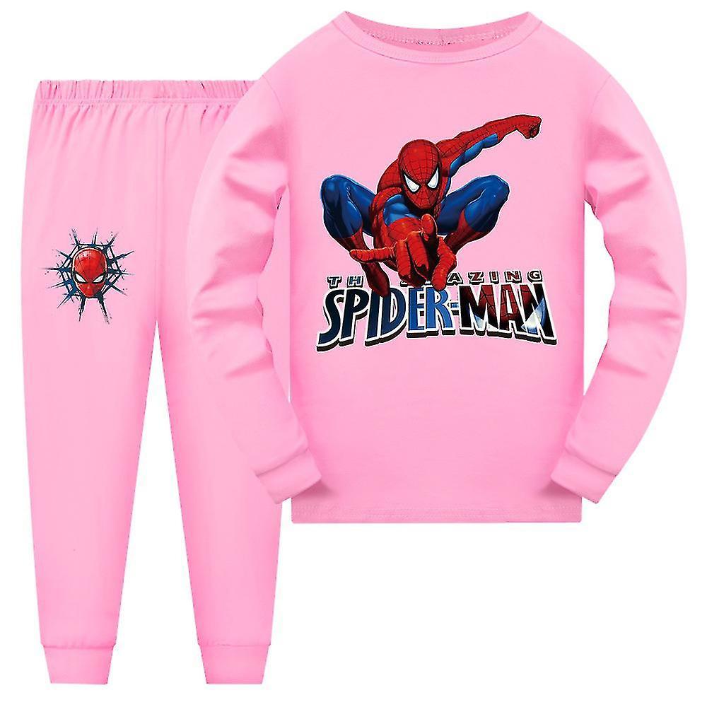 SML 7-14 Years Kids Spiderman Pyjamas Long Sleeve T-shirt Pants Sleepwear Pjs Set Outfits Gifts Pink 11-12Years