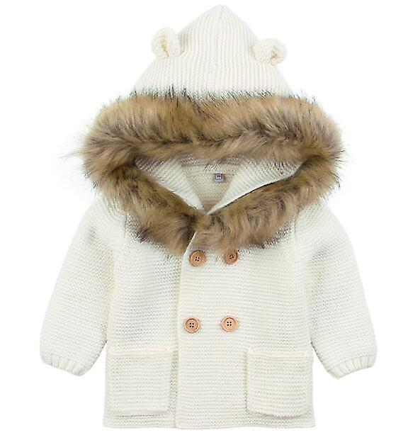 Slowmoose Baby/ Winter Warm Sweaters, Long Sleeve Hooded Coat 12M / White-3510743