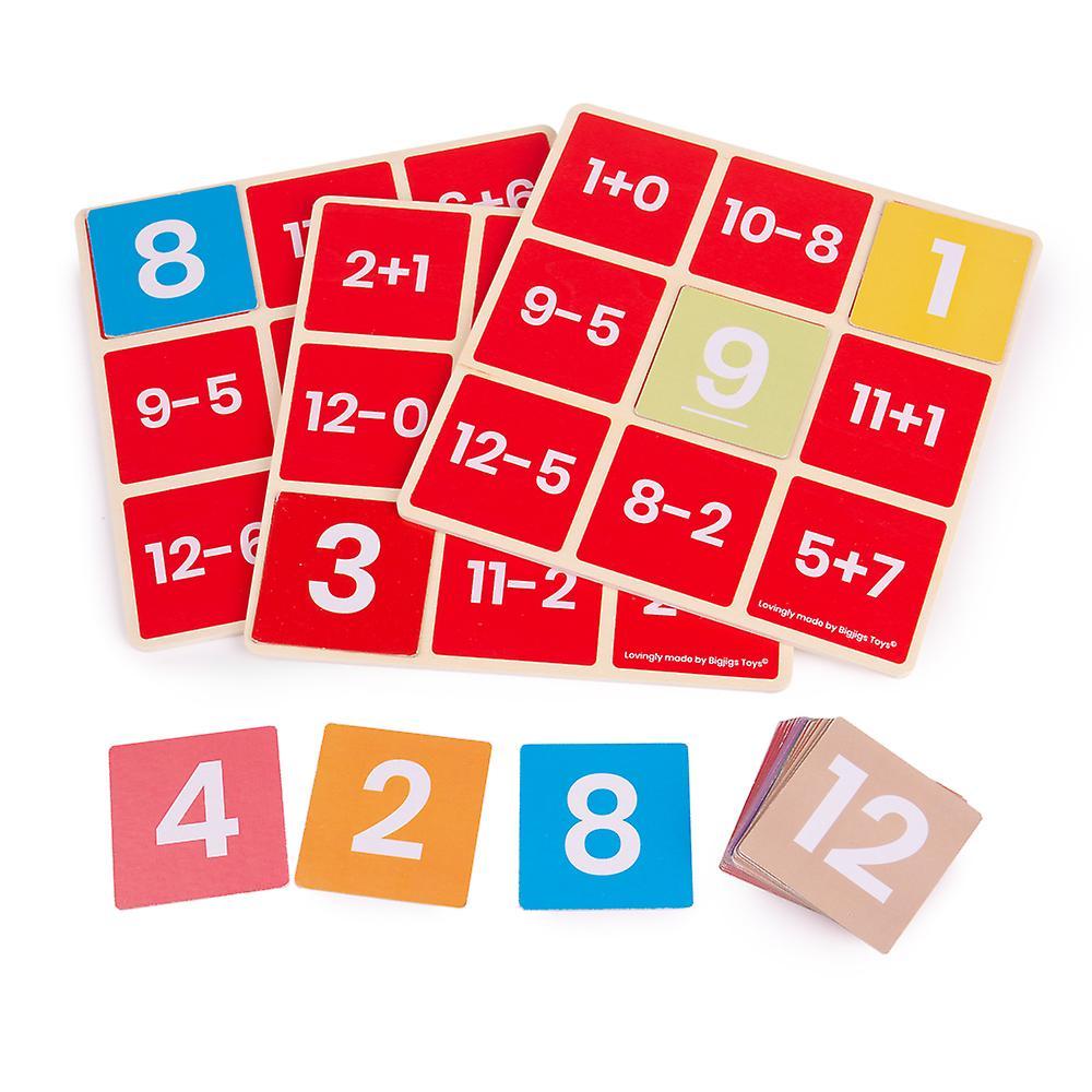 Bigjigs Toys Maths Bingo Game - Add & Subtract, Wooden Toys, Maths Game Red