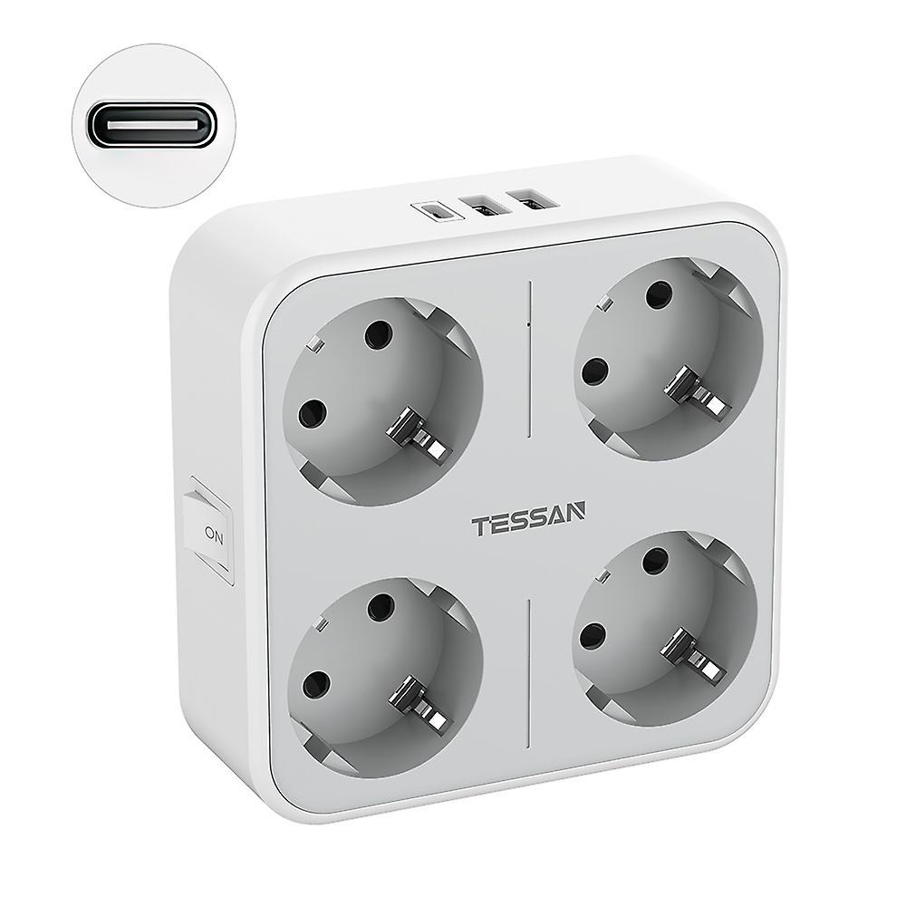 Tessan Multi EU Plug Outlet Extender With USB C Charger Ports, Wall Plug Splitter With 4 Electrical Outlet Expander