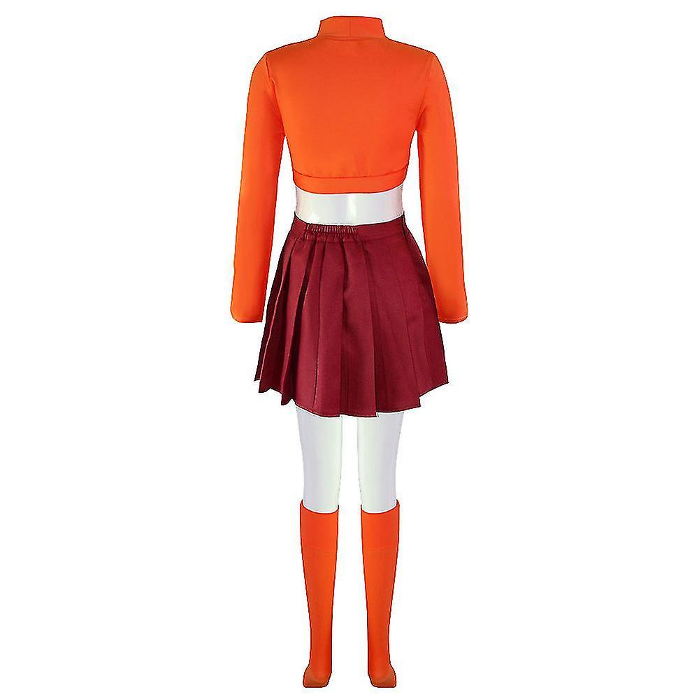 Zhenv Scooby-doo Velma Cos Costume Character Performance Costume Scooby-doo Velma Cosplay Short style with glasses L