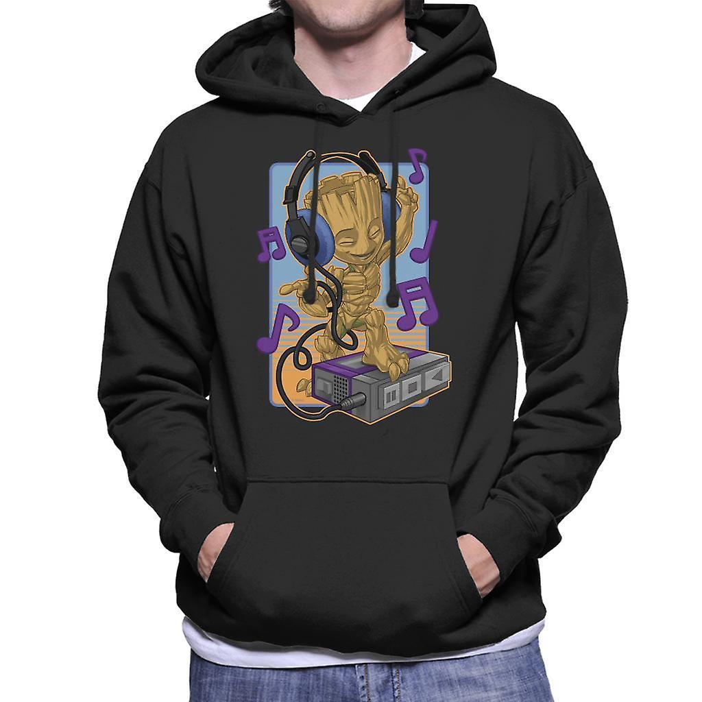 Marvel Guardians Of The Galaxy Groot Listening To Music Men's Hooded Sweatshirt Black X-Large