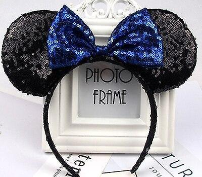 Slowmoose 3d, Full Sequined, Minnie Mouse Ears-bow Headband Blue Black