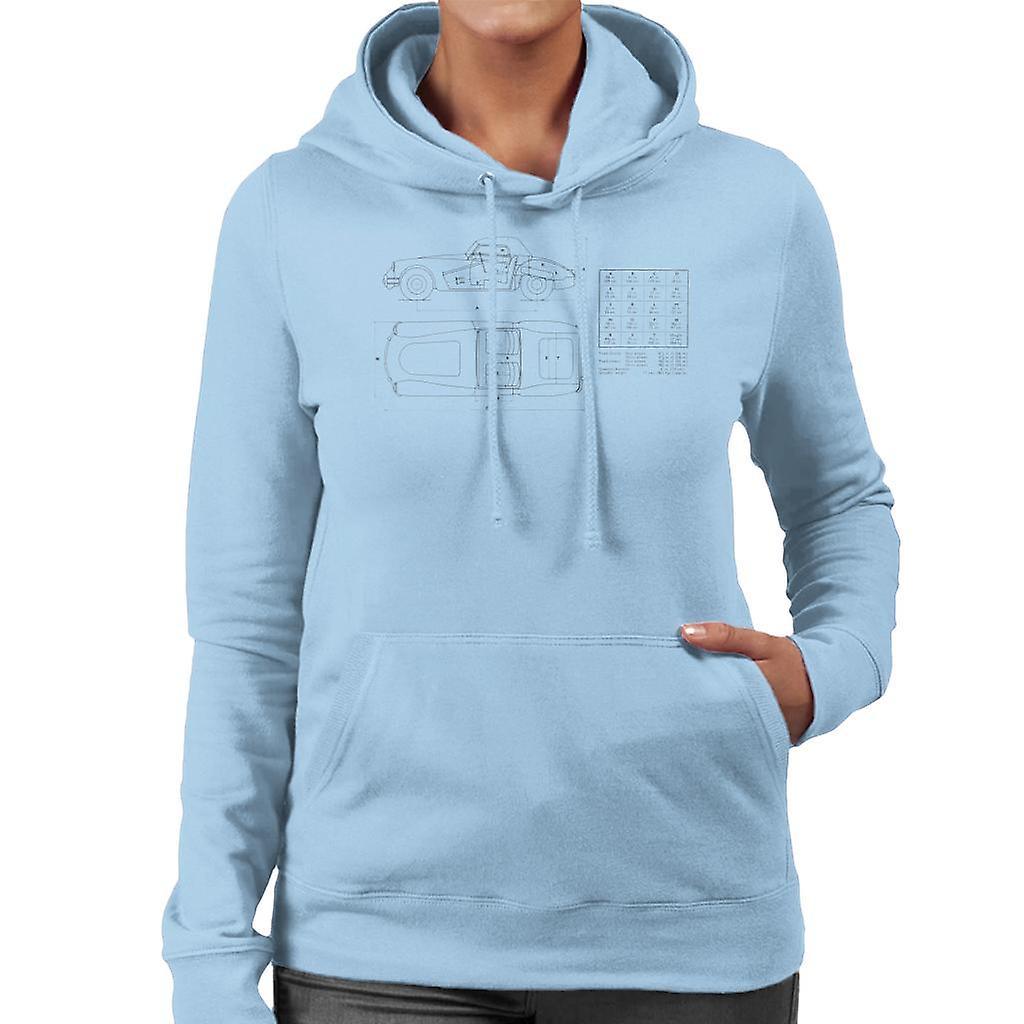 MG Schematic British Motor Heritage Women's Hooded Sweatshirt Sky Blue X-Large