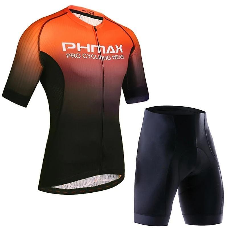 GreenZech Cycling clothing set breathable anti-uv bicycle wear short sleeve jersey Black orange S