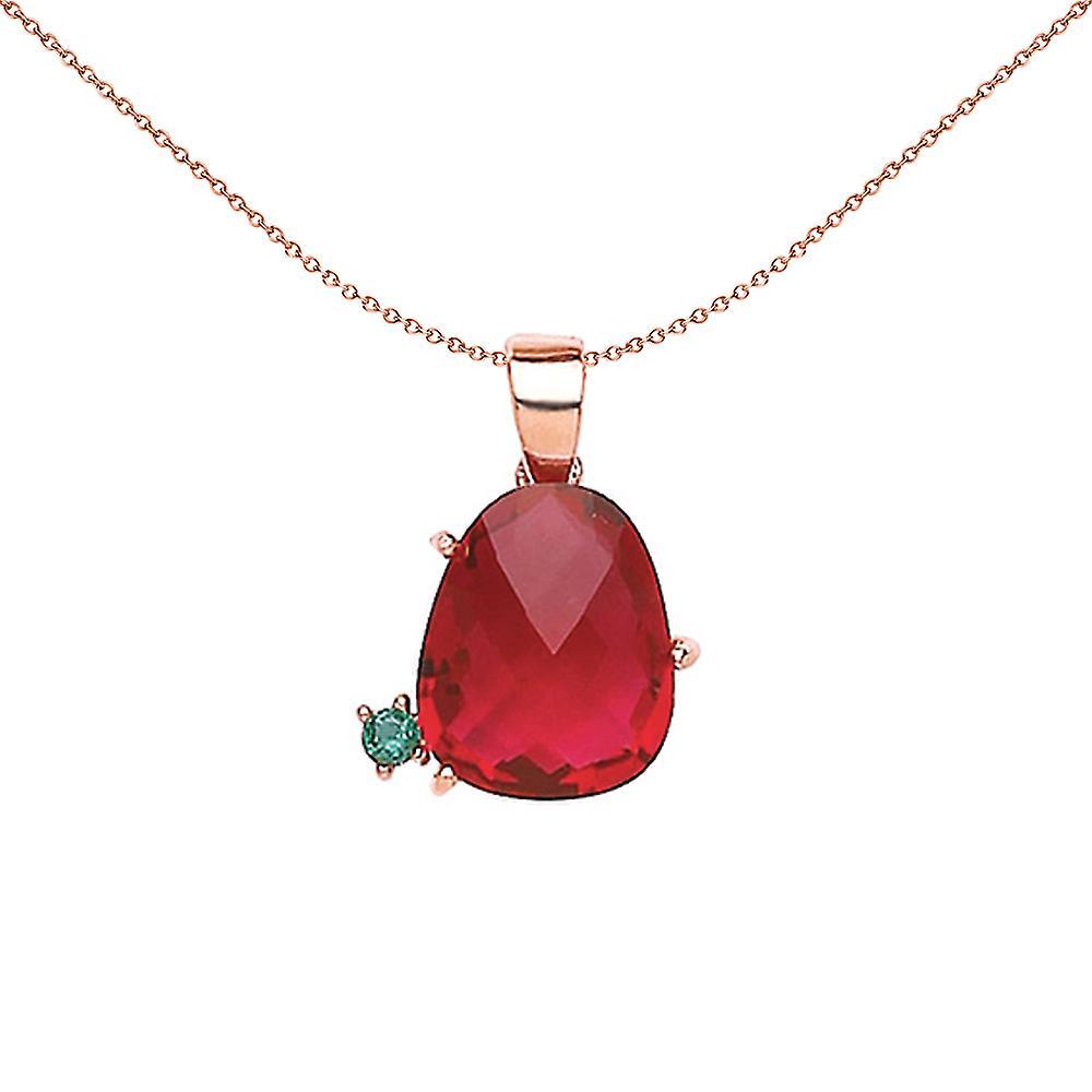 Jewelco London Rose Gold-Plated Sterling Silver Ruby-Red irregular-shape Cubic Zirconia Nugget Pendant Necklace 18 inch