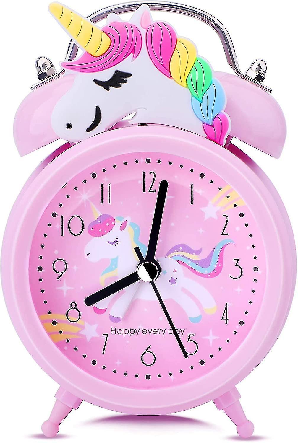 Zhenv Unicorn Alarm Clocks For Girls, Quiet Bedside Alarm Clocks With Backlight, Non Ticking Vintage Twin Bell Clocks For Heavy Sleepers [energy Cl...