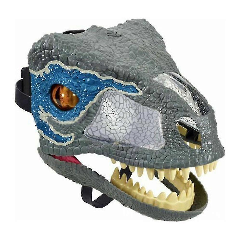 Cryin Jurassic World Dinosaur Movable Mouth Mask Tyrannosaurus Rex Mask Halloween Prop Grey Blue