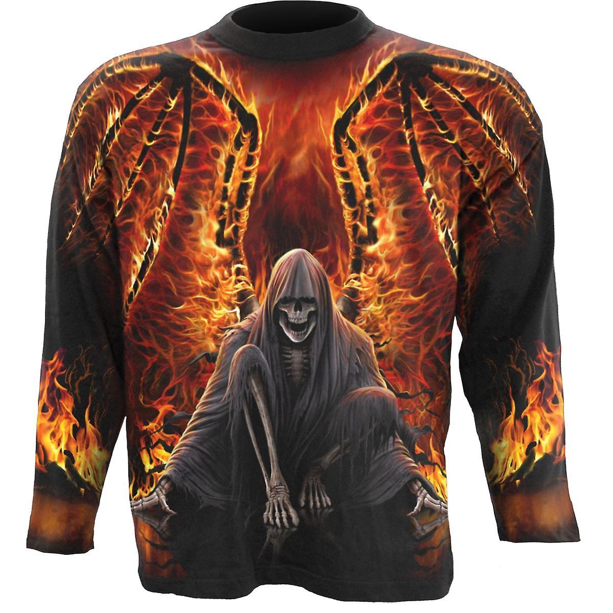 Spiral Direct Gothic FLAMING DEATH - Allover Longsleeve T-Shirt Black |AlloverPrint|Flames|Reaper Large