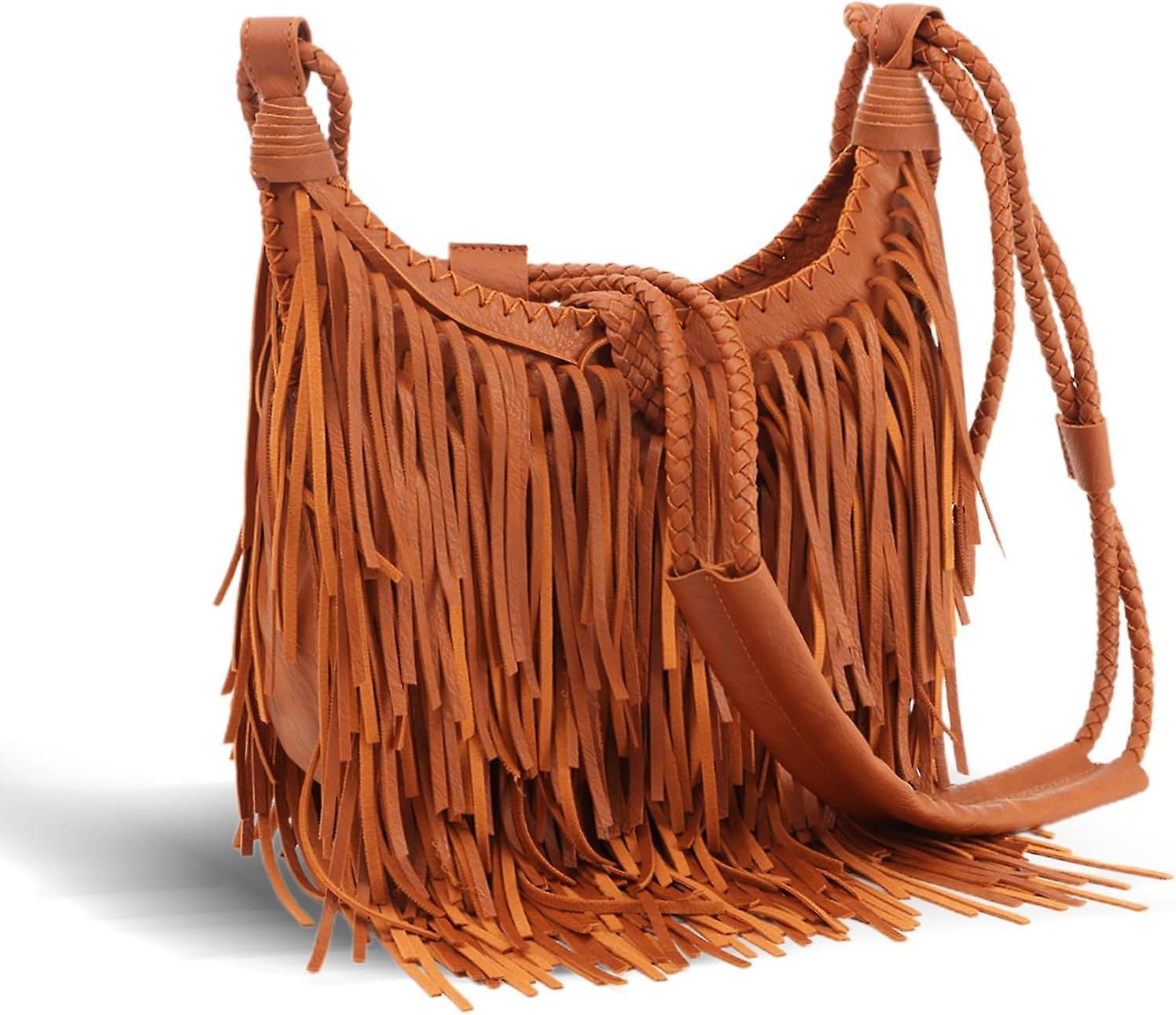 Maromalife Vintage Fringe Hobo Bags For Women Vegan Faux Suede Leather Tassel Crossbody Bag Fringe Purse Brown