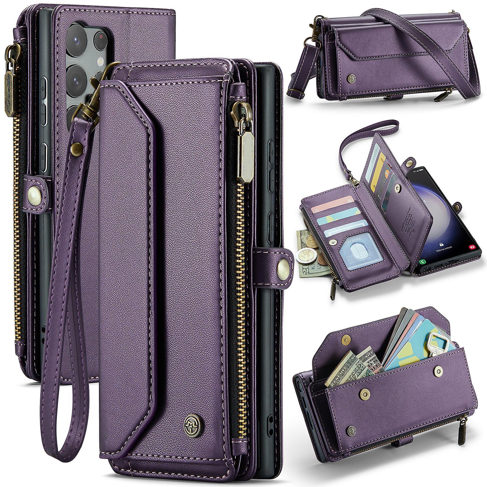 unbrand For Samsung Galaxy S24 Ultra Case Wallet, Magnetic Closure 360 Full Shockproof Protection Drop Absorption Heavy Duty Leather Case purple