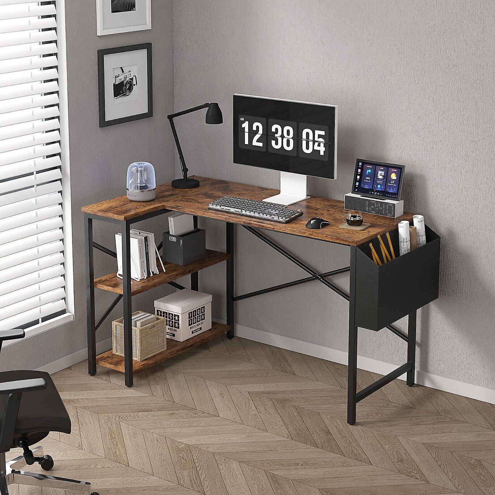 MCC direct L Shaped Reversible Corner Desk with Bookshelf 100CM BROWN