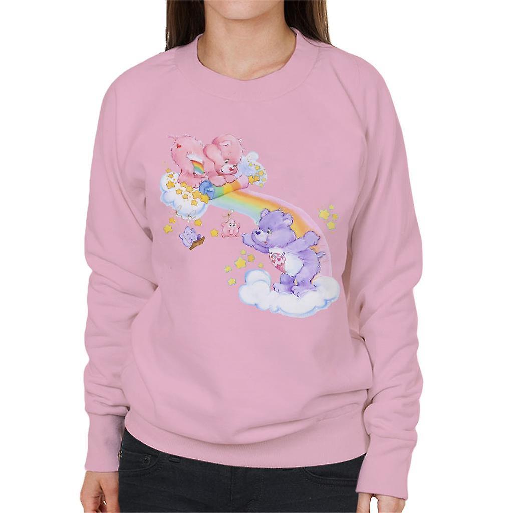 Care Bears Cheer Bear And Share Bear Unrolling A Rainbow Women's Sweatshirt Light Pink Large