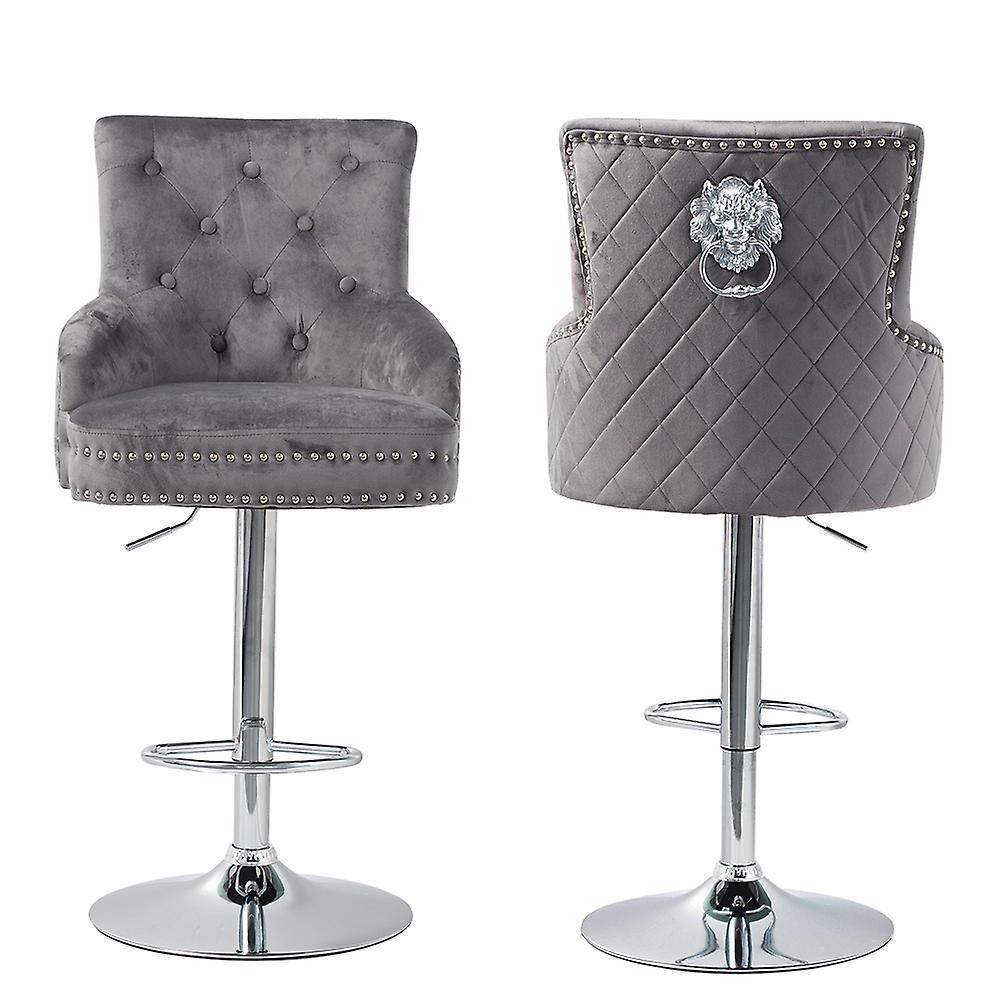 Unho Swivel Velvet Bar Stool Breakfast Chair Seat Grey