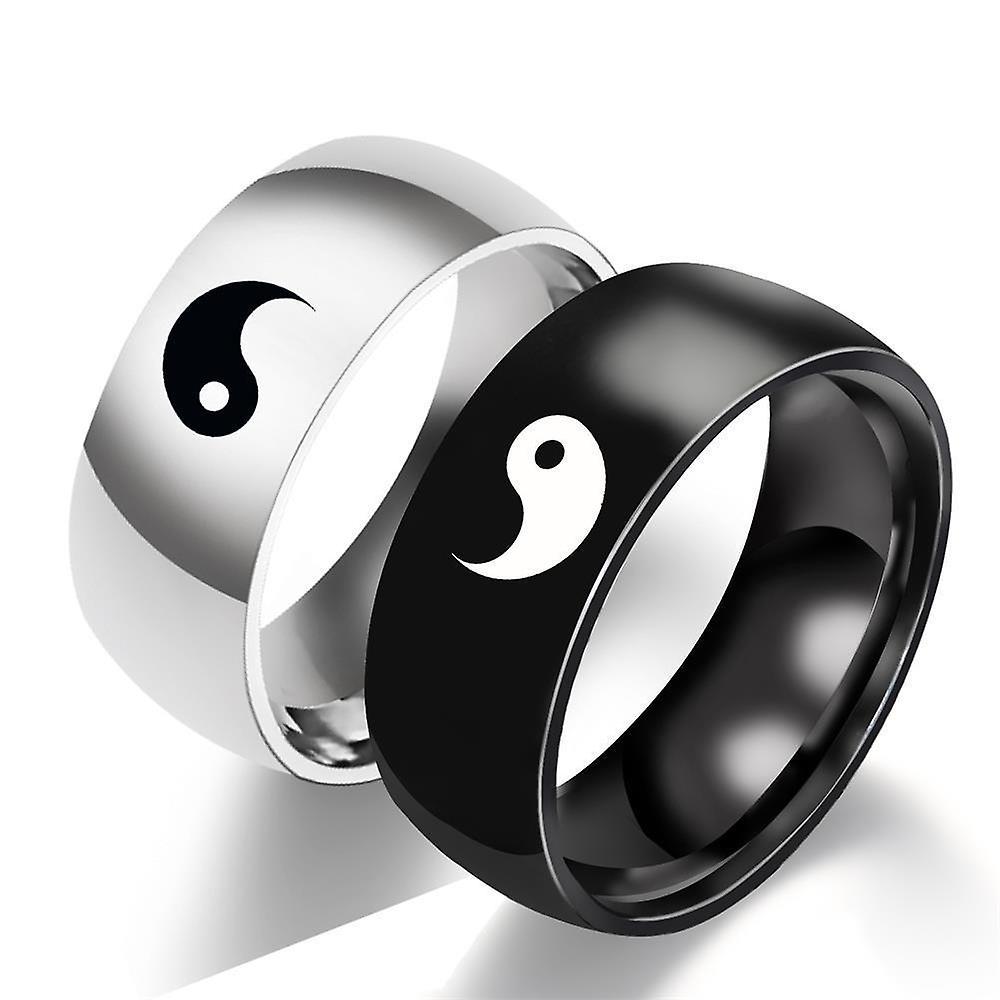 Heyone Yin Yang Couple Ring Tai Chi Symbol Ring For Men And Women Titanium Steel Hand Jewelry Black Silversize:8paijie Bagua