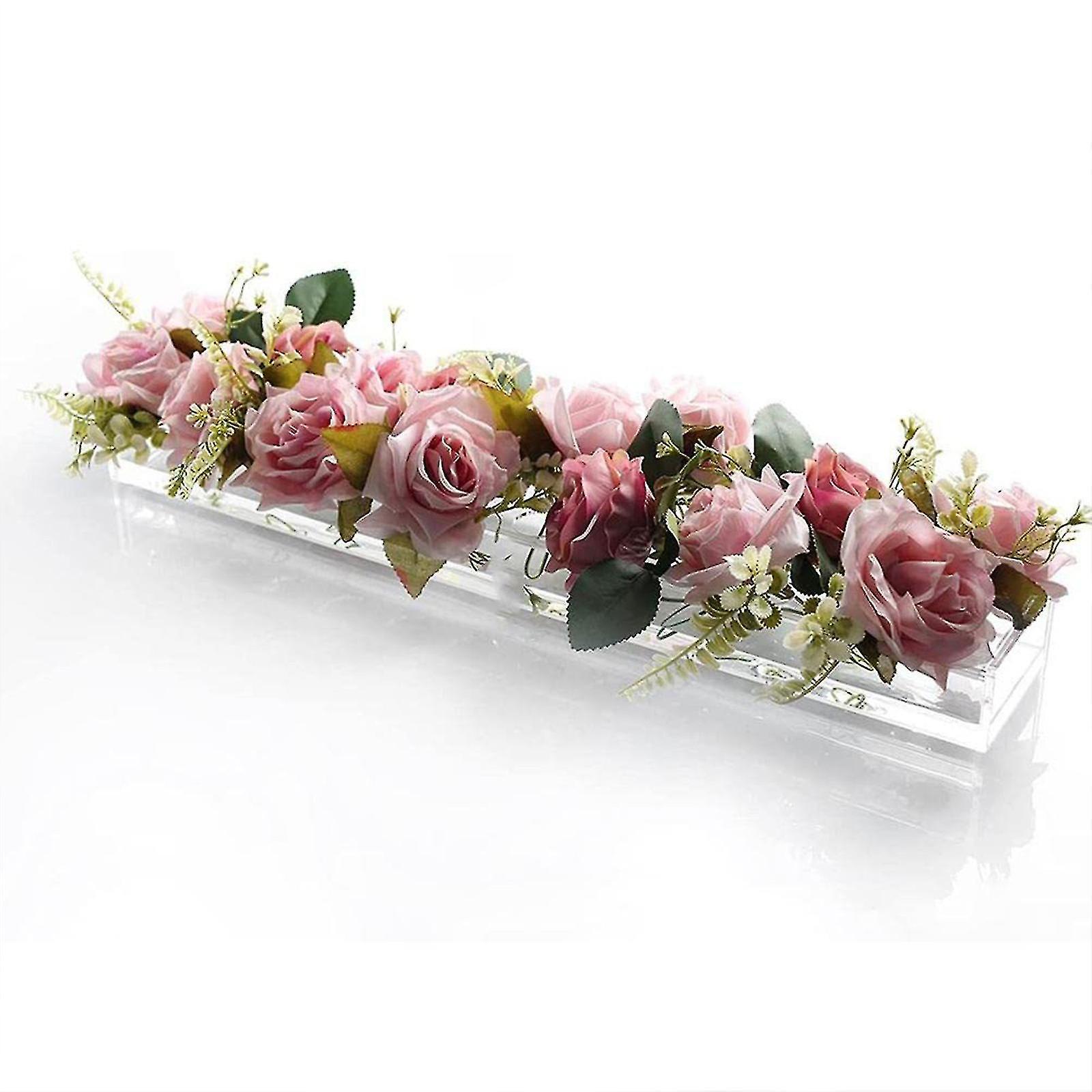 Yuntianzun Clear Acrylic Flower Vase Rectangular Floral Centerpiece For Dining Table, Long Rectangle Acrylic Vase For Home Wedding Dining Table Dec...