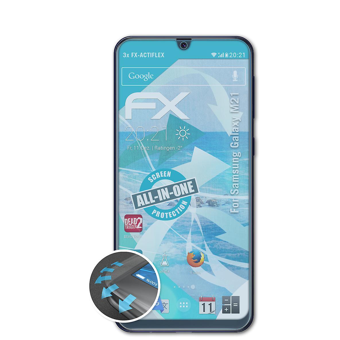 atFoliX 3x protective film compatible with Samsung Galaxy M21 film clear &flexible 04 FX-ACTIFLEX