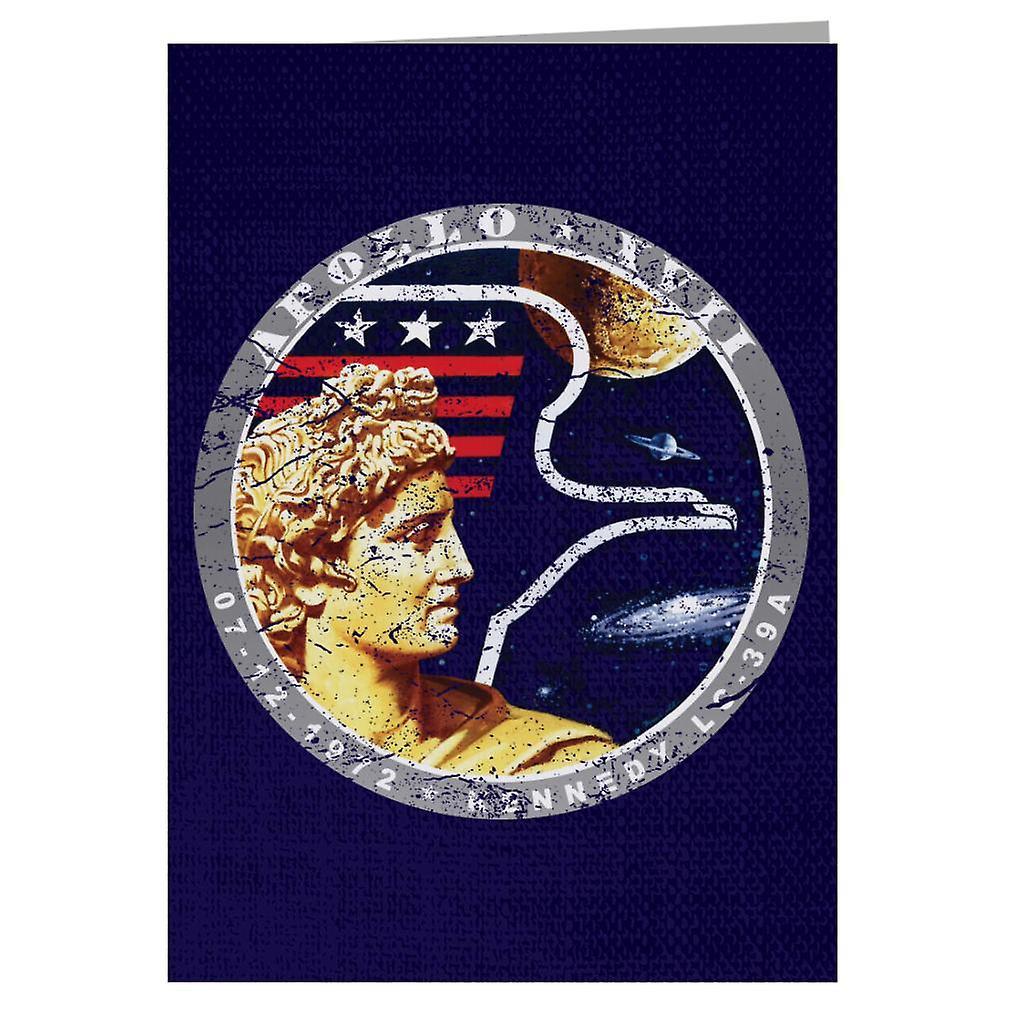 NASA Apollo 17 Mission Badge Distressed Greeting Card Navy Blue 14.5 x 21cm