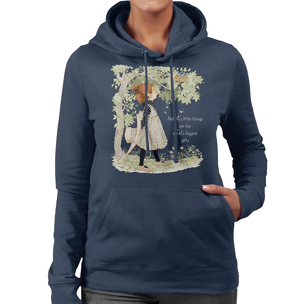 Holly Hobbie Natures Little Things Light Text Women's Hooded Sweatshirt Navy Blue Medium