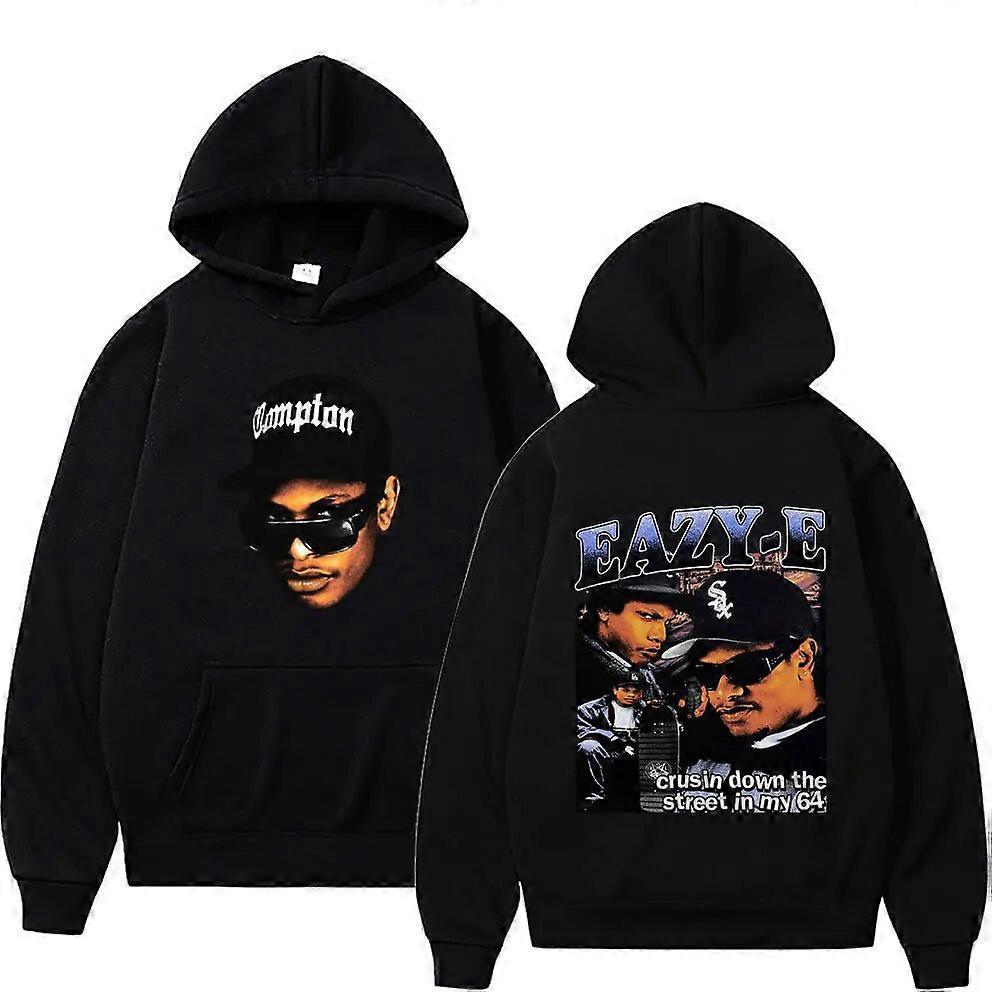 Redkid 90s Rapper Eazy E Pullover Hoodie Men's Casual Vintage Long Sleeve Sweatshirt Unisex Fashion Hip Hop Oversized Hooded Streetwear Black M