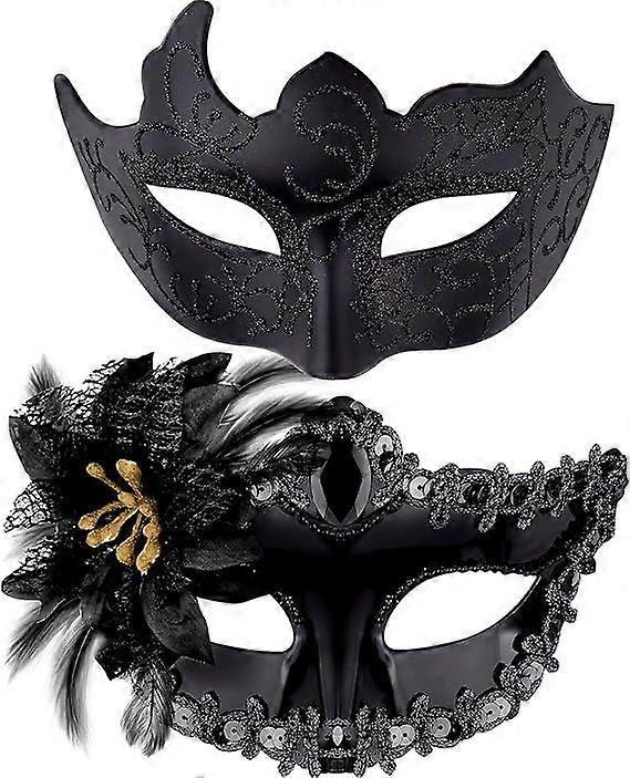 Taiyuan Couple Masquerade Masks Set Venetian Party Mask Plastic Halloween Costume Mask Mardi Gras Mask for Women and Men black