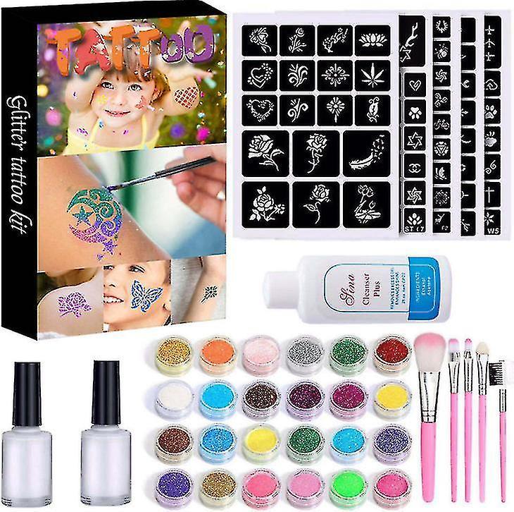 Litzee Tattoo Set Glitter Tattoo Set 24 Color Temporary Glitter Tattoo Set Art Party