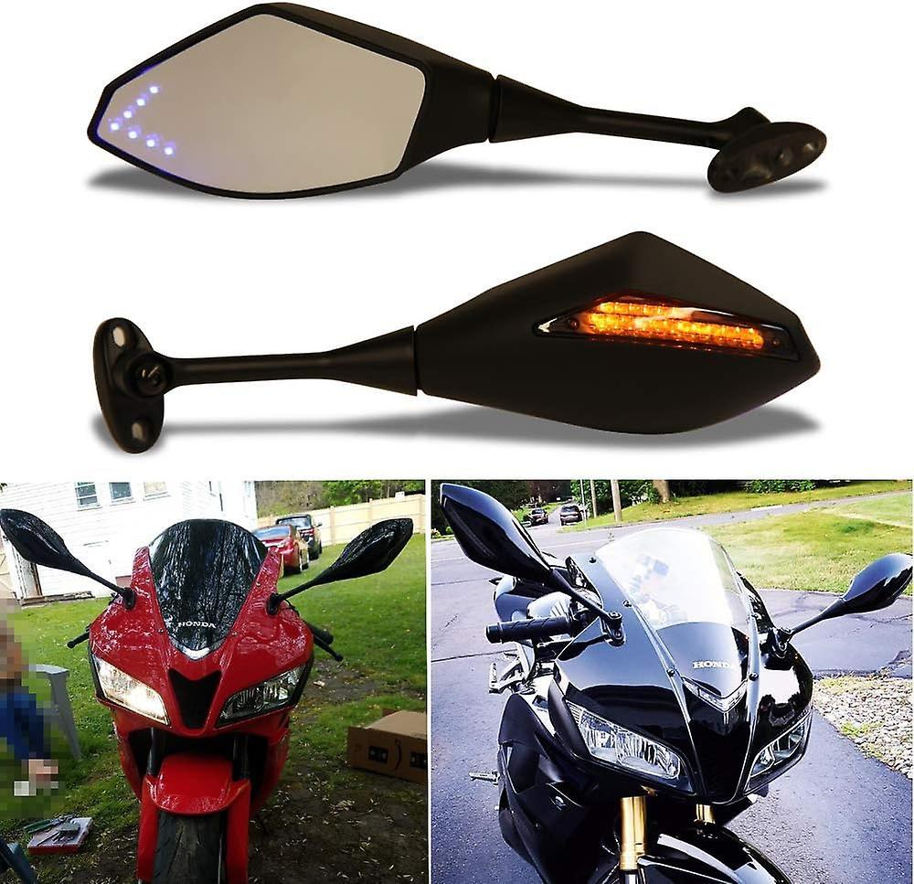 Xpba Motorcycle Rearview Mirror With Blue Arrow LED Turn Signals for CBR600RR CBR1000RR CBR125R GSXR 600