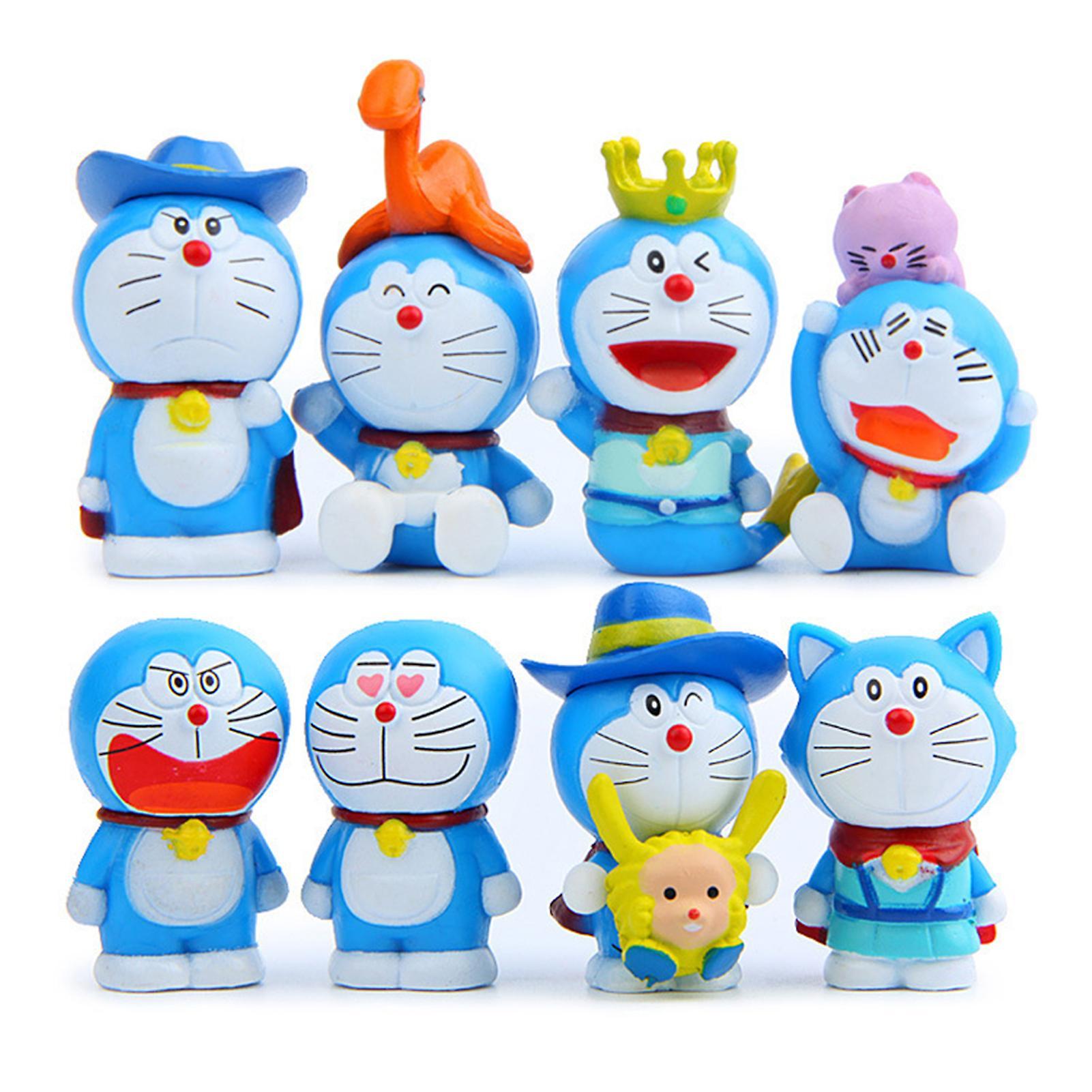 Remorui 8Pcs/Set Lovely Statue Model Toy Funny Multifunctional Cartoon Doraemon Action Figurine for Decoration