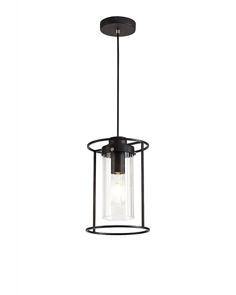 Volani Laura Single Pendant, 1 Light E27, Black/clear Glass