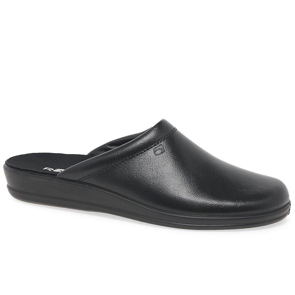 Rohde Mule Leather Slip On Mens Slippers Black 9 Uk/43 Eu