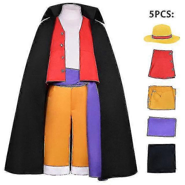 Unbrand Anime Monkey D. Luffy Cosplay Wano Country Costume Trench Coat And Sorts Hat Kimono Suits Halloween Party Cartoon Uniform Suit WHBYV M