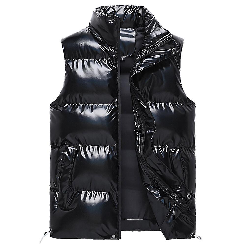 Sliktaa Mens Waterproof Sleeveless Jacket Shiny Puffer Vest Black XL