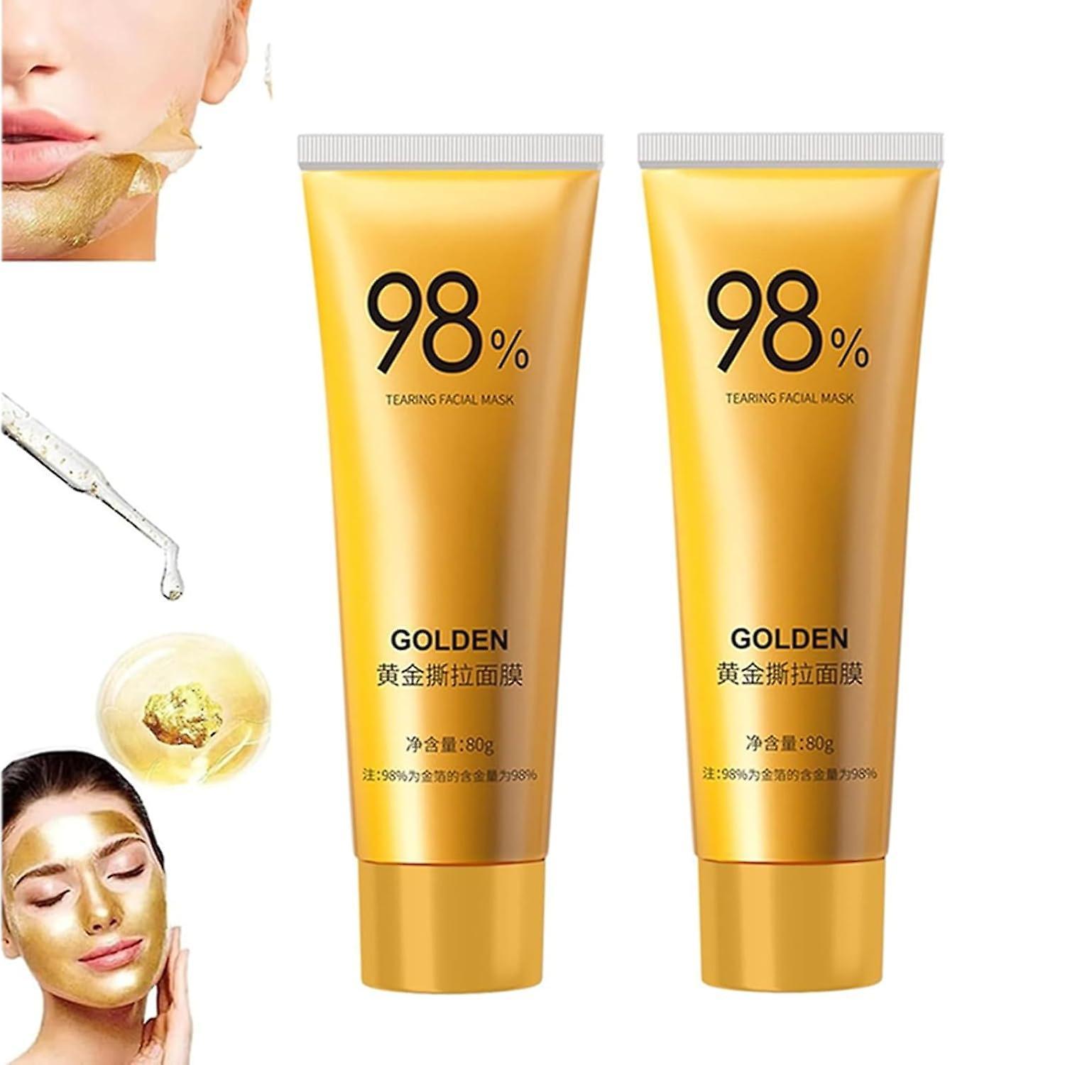 Lelinker Golden Peel Off Mask,98.4% Gold Foil Peel-off Mask,peel-off Anti-wrinkle Whitening Mask,gold Foil Peel Off Mask,24k Gold Face Mask 2 Pcs