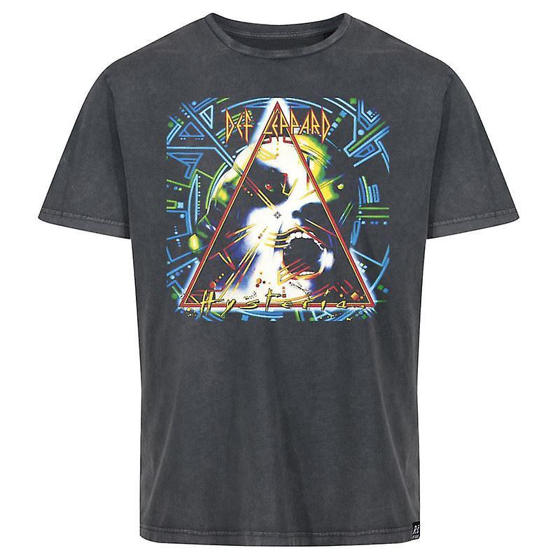 Recovered Def Leppard Hysteria T-Shirt Cotton Mens Washed Black Relaxed Fit M