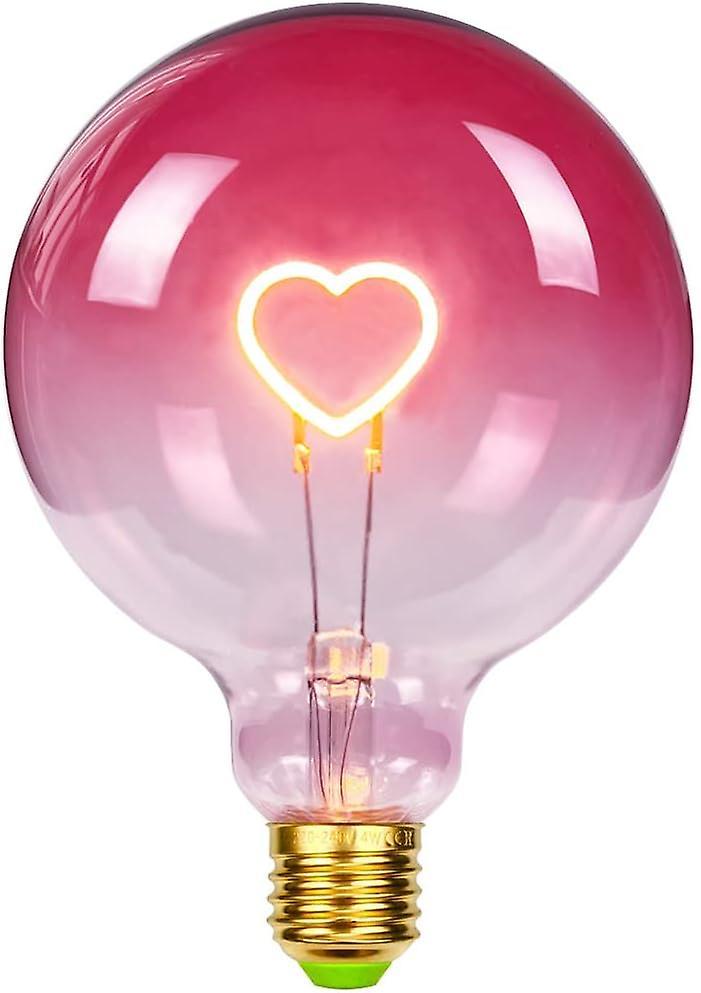 Lertenys Led Bulb Large Globe Edison Light Bulb G125 Pink Color Heart Filament 2W Dimmable Specialty Decorative Light Bulb 220-240V E27 [Energy Cla...