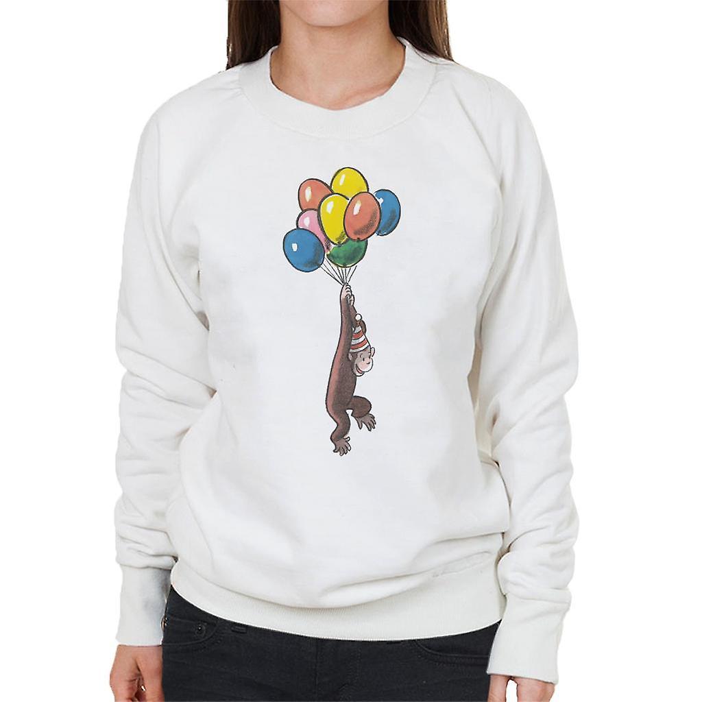 Curious George Balloon Flying Hat Women's Sweatshirt White Medium