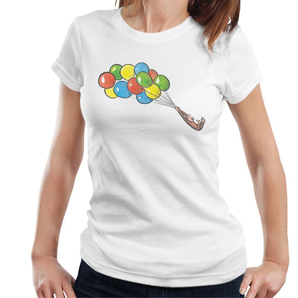 Curious George Balloon Flying Backwards Women's T-Shirt White Small