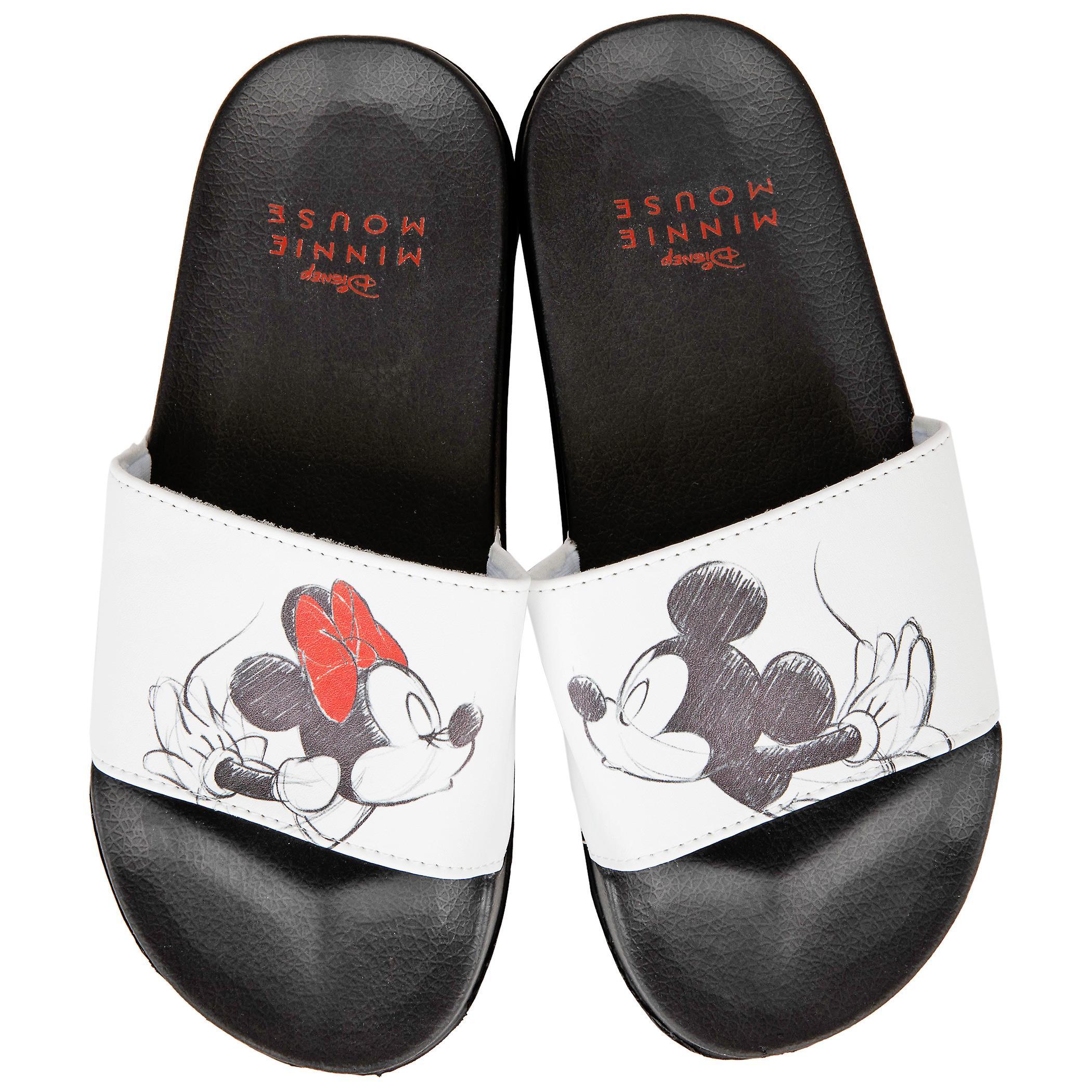 Cartoons Disney Mickey Mouse and Minnie Mouse Sharing a Kiss Women's Flip Flop Slides Grey Size 9